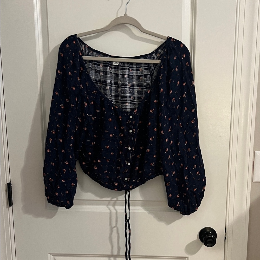 Floral Cropped Navy Women's Top